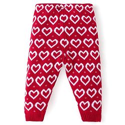 Babyhug Knit Full Length Fleece Bottom Hearts Printed - Red