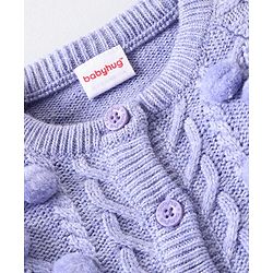 Babyhug Knitted Full Sleeves Front Open Sweater with Pom Pom & Cable  Knit Detailing - Lavender