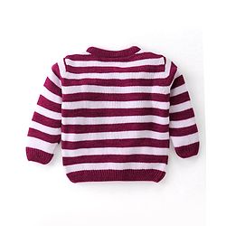 Babyhug Knitted Full Sleeves Front Open Striped Sweater - Pink