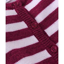 Babyhug Knitted Full Sleeves Front Open Striped Sweater - Pink