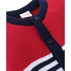 Babyhug Knitted Full Sleeves Front Open Striped Sweater - Red & Navy Blue