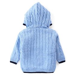 Babyhug Full Sleeves Front Open Hooded Cable Knit Sweater - Blue