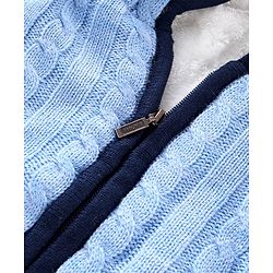Babyhug Full Sleeves Front Open Hooded Cable Knit Sweater - Blue