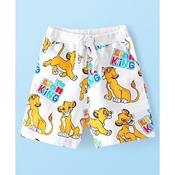 Babyhug Disney 100% Cotton Knit Shorts With Lion King Print - White
