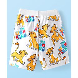 Babyhug Disney 100% Cotton Knit Shorts With Lion King Print - White