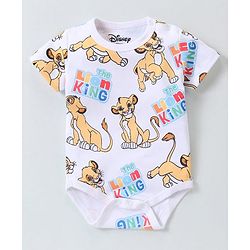 Babyhug Disney 100% Cotton Knit Half Sleeves Onesies With Lion King Print - White