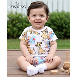 Babyhug Disney 100% Cotton Knit Half Sleeves Onesies With Lion King Print - White