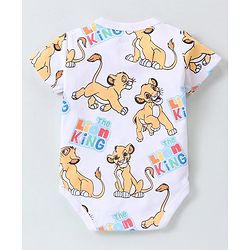 Babyhug Disney 100% Cotton Knit Half Sleeves Onesies With Lion King Print - White