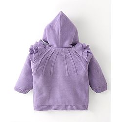 Babyhug Knitted Full Sleeves Front Open Hooded Sweater with Frill Detailing - Lavender