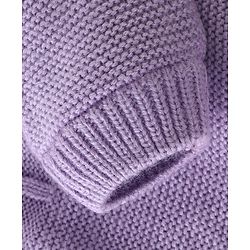 Babyhug Knitted Full Sleeves Front Open Hooded Sweater with Frill Detailing - Lavender