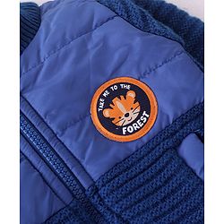 Babyhug Knitted Full Sleeves High Neck Front Open Sweater with Cable Knit Design & Tiger Patch Detailing - Blue