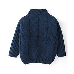 Babyhug Knitted Full Sleeves Pullover with Cable Knit Design- Navy Blue