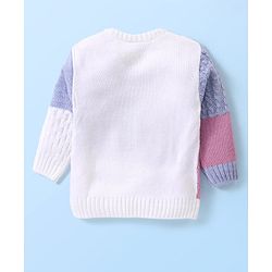 Babyhug Knit Full Sleeves Color Block Sweater - Purple & White