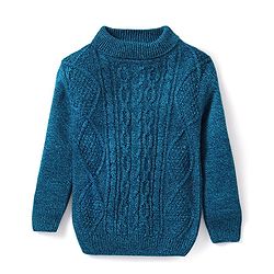 Babyhug Knit Full Sleeves Turtle Neck Sweater With Cable Knit Design - Navy Blue