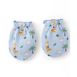 Babyhug 100% Cotton Cap Mittens & Booties Set Giraffe Print  - Blue