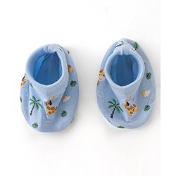 Babyhug 100% Cotton Cap Mittens & Booties Set Giraffe Print  - Blue