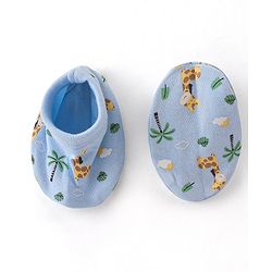Babyhug 100% Cotton Cap Mittens & Booties Set Giraffe Print  - Blue