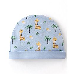 Babyhug 100% Cotton Cap Mittens & Booties Set Giraffe Print  - Blue