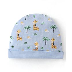 Babyhug 100% Cotton Cap Mittens & Booties Set Giraffe Print  - Blue