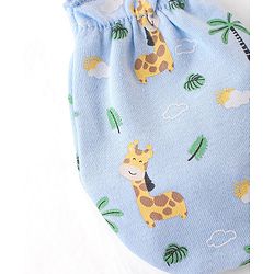 Babyhug 100% Cotton Cap Mittens & Booties Set Giraffe Print  - Blue