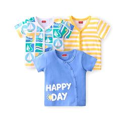 Babyhug 100% Cotton Interlock Knit Half Sleeves Vests Boat Print Pack of 3 - Multicolour
