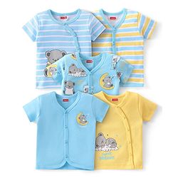 Babyhug 100% Cotton Half Sleeves Front Open Vest Teddy Bear Print Pack of 5 - Multicolour