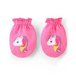Babyhug 100% Cotton Knit Stars & Unicorn Printed Mittens Pack of 3 - Purple Pink & Yellow
