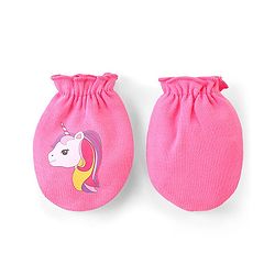 Babyhug 100% Cotton Knit Stars & Unicorn Printed Mittens Pack of 3 - Purple Pink & Yellow