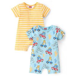 Babyhug 100% Cotton Knit Half Sleeves Striped  Romper Pack of 2- Multicolor