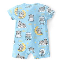 Babyhug 100% Cotton Knit Frill Sleeves Striped & Bear Printed Rompers Pack of 2 - Yellow & Blue