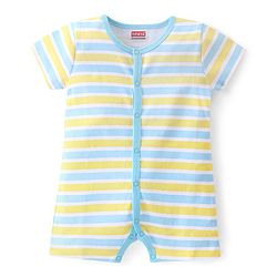 Babyhug 100% Cotton Knit Frill Sleeves Striped & Bear Printed Rompers Pack of 2 - Yellow & Blue