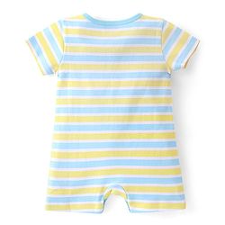 Babyhug 100% Cotton Knit Frill Sleeves Striped & Bear Printed Rompers Pack of 2 - Yellow & Blue