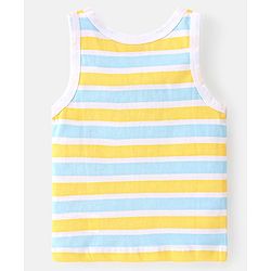 Babyhug 100 % Cotton Knit Sleeveless Sando with Striped & Teddy  Print Pack Of 3 - Yellow & Blue