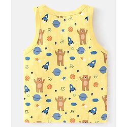 Babyhug 100 % Cotton Knit Sleeveless Sando with Striped & Teddy  Print Pack Of 3 - Yellow & Blue