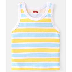 Babyhug 100 % Cotton Knit Sleeveless Sando with Striped & Teddy  Print Pack Of 3 - Yellow & Blue