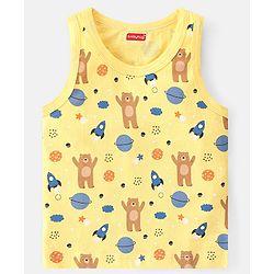 Babyhug 100 % Cotton Knit Sleeveless Sando with Striped & Teddy  Print Pack Of 3 - Yellow & Blue