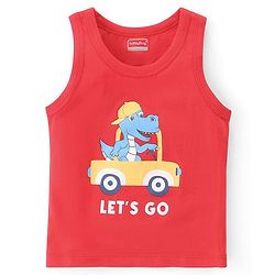 Babyhug 100% Cotton Sleeveless Sando with Striped & Dino Print Pack of 3 - Red Yellow & Blue