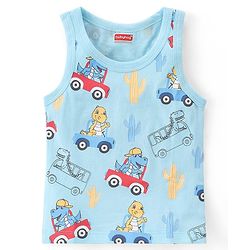 Babyhug 100% Cotton Sleeveless Sando with Striped & Dino Print Pack of 3 - Red Yellow & Blue