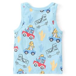 Babyhug 100% Cotton Sleeveless Sando with Striped & Dino Print Pack of 3 - Red Yellow & Blue