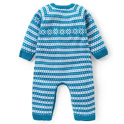 Babyhug Knitted Full Raglan Sleeves Striped & Floral Design Winter Wear Romper - Blue
