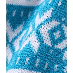 Babyhug Knitted Full Raglan Sleeves Striped & Floral Design Winter Wear Romper - Blue