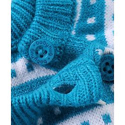 Babyhug Knitted Full Raglan Sleeves Striped & Floral Design Winter Wear Romper - Blue