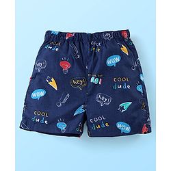Babyhug Cotton Woven Boxer With Stars & Paper Airplane Print Pack Of 3 - Red Navy Blue & White