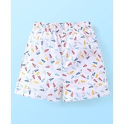 Babyhug Cotton Woven Boxer With Stars & Paper Airplane Print Pack Of 3 - Red Navy Blue & White