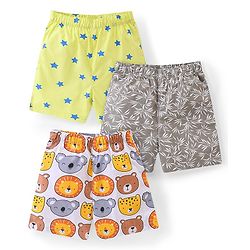 Babyhug Poplin Woven Boxers with Star &  Animal Print Pack of 3 - Multicolour