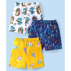 Babyhug Cotton Poplin Boxers Text Vehicle & Animal Print Pack of 3 - Multicolour