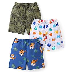 Babyhug Cotton Poplin Boxers Animal & Leaf Print Pack of 3 - Multicolour