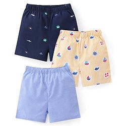 Babyhug Cotton Woven Boxers With Boat Print Pack of 3 - Multicolor
