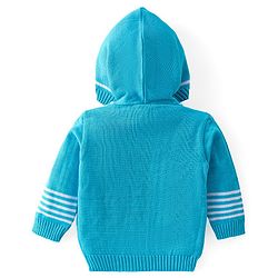 Babyhug Knit Full Sleeves All Over Design Hooded Sweater & Pant Set - Aqua Blue