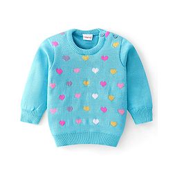 Babyhug Knitted Full Sleeves Sweater Set Heart Design - Aqua Blue